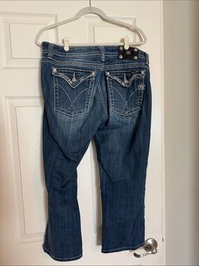 Miss Me Dark Blue Embellished Back Pocket Bootcut Capri Jeans